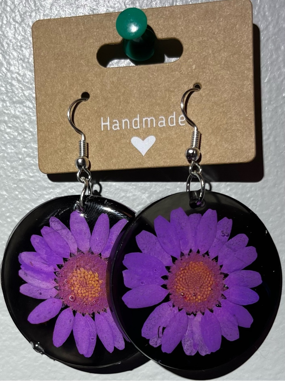 Handmade Purple Flower Resin Dangle Earrings